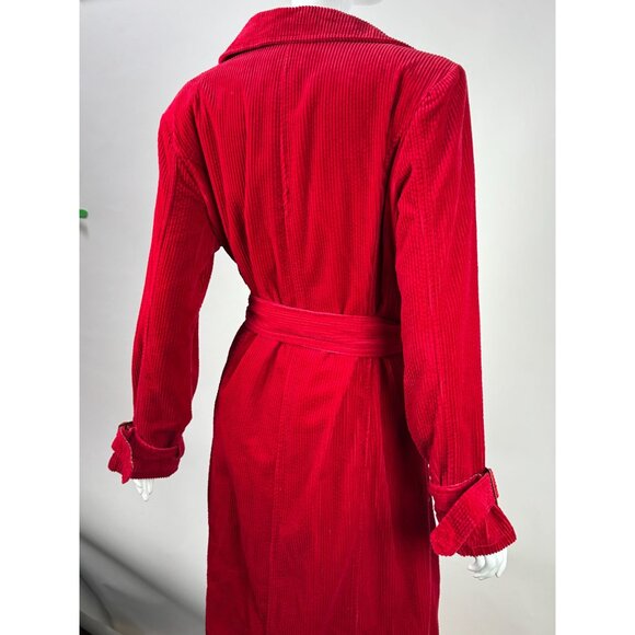 Vintage Newport News Red Corduroy Belted Trench Coat With Leopard Print Lining S - Picture 11 of 16